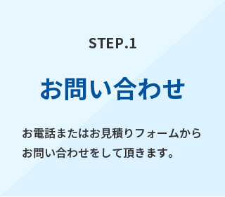 step1お問い合わせお電話またはお見積りフォームからお問い合わせをしていただきます。